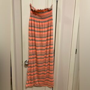 Thrill Coral & Gray Strapless Maxi Dress, size Medium